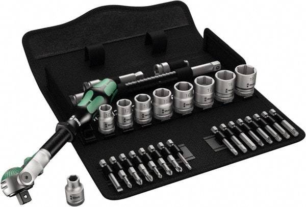 Wera - 29 Piece 3/8" Drive Standard Socket Set - 6 Points, 1/4 to 3/4", T15 to T40 Torx, Inch Measurement Standard - Makers Industrial Supply