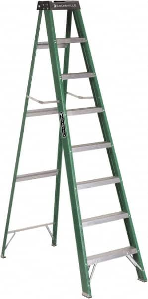 Louisville - 7 Steps, 8' High, Type II Rating, Fiberglass Step Ladder - 225 Lb Capacity, 24-13/16" Base Width - Makers Industrial Supply