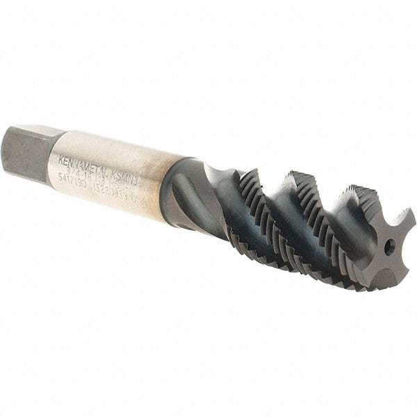 Kennametal - 3/4-16 4 Flute 3B Modified Bottoming Spiral Flute Tap - Vanadium High Speed Steel, TiN/CrC/C Finish, 4-1/4" OAL, Right Hand Flute, Right Hand Thread, H3, Series GOtap\xAE - Exact Industrial Supply