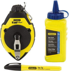 Stanley - 100' Long Reel & Chalk Set - Blue, Includes 4 oz Blue Chalk & Fine Tip Marker - Makers Industrial Supply