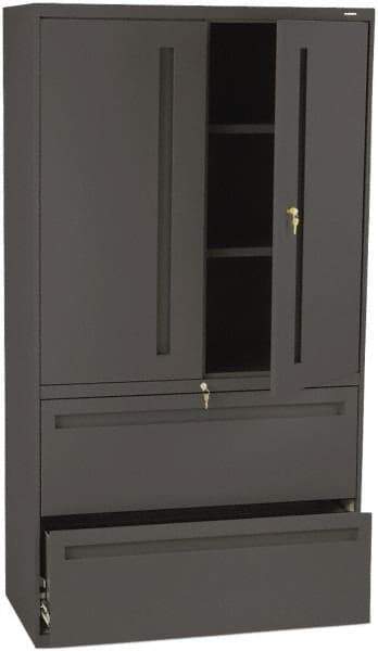 Hon - 36" Wide x 67" High x 19-1/4" Deep, 2 Drawer Lateral File with Lock - Steel, Charcoal - Makers Industrial Supply