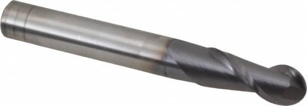 Accupro - 5/16" Diam, 13/16" LOC, 2 Flute Solid Carbide Ball End Mill - AlTiN Finish, Single End, 2-1/2" OAL, 5/16" Shank Diam, Spiral Flute - Makers Industrial Supply