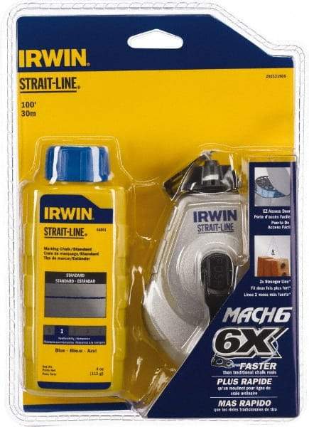 Irwin - 100' Long Reel & Chalk Set - Blue, Includes (1) 4 oz Standard Blue Chalk (6:1) & (1) MACH6 Chalk Reel - Makers Industrial Supply