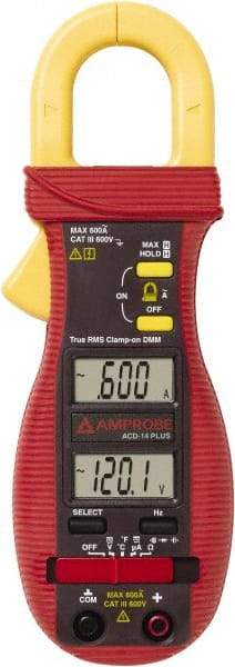 Amprobe - 3086905, CAT III, Digital True RMS HVAC Clamp Meter with 1.0236" Clamp On Jaws - 600 VAC/VDC, 600 AC Amps, Measures Voltage, Continuity, Current, Frequency, microAmps, Resistance, Temperature - Makers Industrial Supply