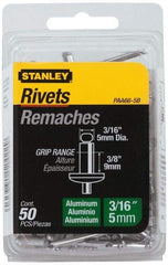 Stanley - Aluminum Color Coded Blind Rivet - Aluminum Mandrel, 0.313" to 3/8" Grip, 3/8" Head Diam, 0.188" to 0.196" Hole Diam, 0.575" Length Under Head, 3/16" Body Diam - Makers Industrial Supply