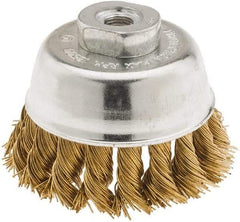 Value Collection - 2-3/4" Diam, 3/8-24 Threaded Arbor, Brass Fill Cup Brush - 0.02 Wire Diam, 3/4" Trim Length, 12,500 Max RPM - Makers Industrial Supply