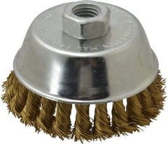 Value Collection - 4" Diam, 5/8-11 Threaded Arbor, Brass Fill Cup Brush - 0.02 Wire Diam, 7/8" Trim Length, 8,500 Max RPM - Makers Industrial Supply