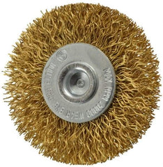 Value Collection - 2" OD, 1/4" Shank Diam, Crimped Brass Wheel Brush - 5/16" Face Width, 1/2" Trim Length, 0.014" Filament Diam, 20,000 RPM - Makers Industrial Supply