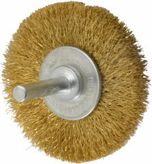 Value Collection - 2-1/2" OD, 1/4" Shank Diam, Crimped Brass Wheel Brush - 3/8" Face Width, 1/2" Trim Length, 0.008" Filament Diam, 20,000 RPM - Makers Industrial Supply