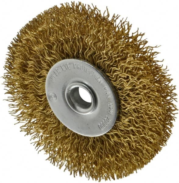 Value Collection - 2-1/2" OD, 1/4" Shank Diam, Crimped Brass Wheel Brush - 3/8" Face Width, 1/2" Trim Length, 0.014" Filament Diam, 20,000 RPM - Makers Industrial Supply