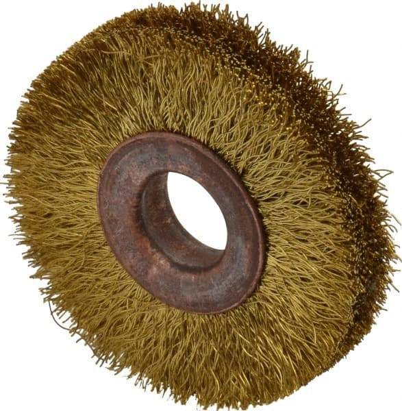 Value Collection - 2" OD, 1/2" Arbor Hole, Crimped Brass Wheel Brush - 5/16" Face Width, 3/8" Trim Length, 0.008" Filament Diam, 20,000 RPM - Makers Industrial Supply