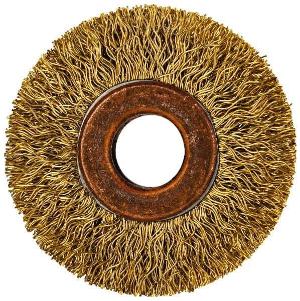 Value Collection - 2" OD, 1/2" Arbor Hole, Crimped Brass Wheel Brush - 5/16" Face Width, 3/8" Trim Length, 0.014" Filament Diam, 20,000 RPM - Makers Industrial Supply