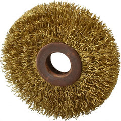 Value Collection - 2-1/2" OD, 1/2" Arbor Hole, Crimped Brass Wheel Brush - 3/8" Face Width, 3/4" Trim Length, 0.014" Filament Diam, 15,000 RPM - Makers Industrial Supply