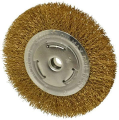 Value Collection - 6" OD, 5/8" Arbor Hole, Crimped Brass Wheel Brush - 1" Face Width, 1-1/8" Trim Length, 0.02" Filament Diam, 6,000 RPM - Makers Industrial Supply