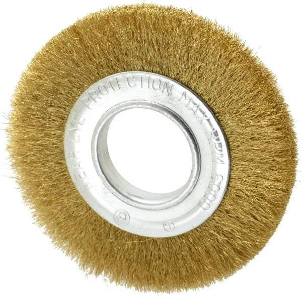 Value Collection - 6" OD, 2" Arbor Hole, Crimped Brass Wheel Brush - 7/8" Face Width, 1-1/8" Trim Length, 0.008" Filament Diam, 6,000 RPM - Makers Industrial Supply