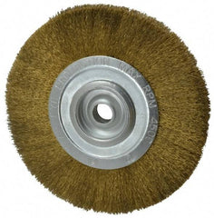 Value Collection - 8" OD, 3/4" Arbor Hole, Crimped Brass Wheel Brush - 1/2" Face Width, 1-3/4" Trim Length, 0.008" Filament Diam, 4,500 RPM - Makers Industrial Supply