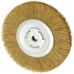 Value Collection - 8" OD, 5/8" Arbor Hole, Crimped Brass Wheel Brush - 1/2" Face Width, 1-3/4" Trim Length, 0.02" Filament Diam, 4,500 RPM - Makers Industrial Supply