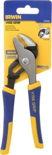 Irwin - 6" OAL, 1" Max Capacity, 4 Position Groove Joint Tongue & Groove Pliers - Serrated Pipe Straight Jaws, Curved Head, ProTouch Handles - Makers Industrial Supply