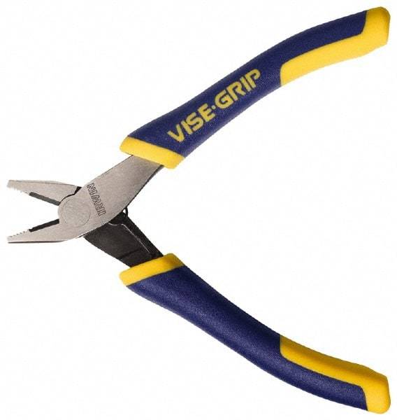 Irwin - 4-3/4" OAL, 5/8" Jaw Length x 7/32" Jaw Width, Side Cutting Linesman's Pliers - Standard Jaw, Flat Nose Head, ProTouch Handles - Makers Industrial Supply