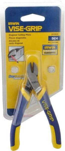 Irwin - 4-1/2" OAL, Diagonal Cutter - 1/2" Jaw Length x 7/64" Jaw Width, Oval Head, ProTouch Handle - Makers Industrial Supply