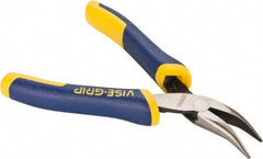 Irwin - 5" OAL, 1-1/8" Jaw Length x 1/4" Jaw Width, Long Nose Side Cutting Bent Nose Pliers - Serrated Jaw, Standard Head, ProTouch Handles, with Spring - Makers Industrial Supply