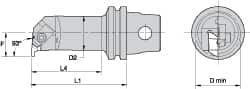 Kennametal - Insert Style NG 2L, 60mm Head Length, Right Hand Cut, Internal Modular Threading Cutting Unit Head - System Size KM32, 11mm Center to Cutting Edge, Series Top Notch - Makers Industrial Supply