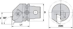 Kennametal - Insert Style NG 3R, 60mm Head Length, Left Hand Cut, Internal Modular Threading Cutting Unit Head - System Size KM63, 43mm Center to Cutting Edge, Series Top Notch - Makers Industrial Supply