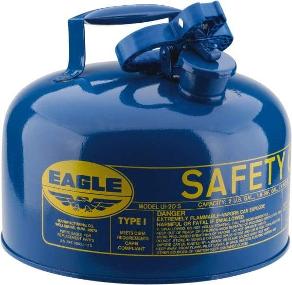 Eagle - 2 Gal Galvanized Steel Type I Safety Can - 9-1/2" High x 11-1/4" Diam, Blue - Makers Industrial Supply