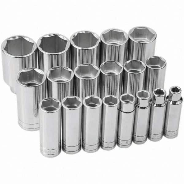 SK - 1/2" Drive Deep Socket Set - 3/8 to 1-1/2", Inch Measurement Standard - Makers Industrial Supply