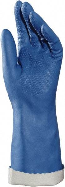 MAPA Professional - Size 2XL (11), 14" Long, 13 mil Thick, Supported, Neoprene Chemical Resistant Gloves - Textured Finish, Cotton Lined, Gauntlet Cuff, Blue, FDA Approved - Makers Industrial Supply