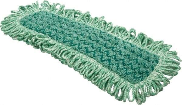 Rubbermaid - 20.7" Long x 5.7" Wide Microfiber Dust Mop Pad - Hook & Loop, Green, Fringed Head - Makers Industrial Supply