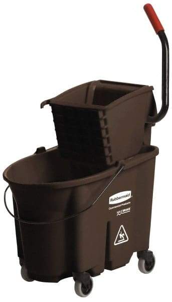 Rubbermaid - 35 Qt Plastic Bucket & Wringer - 20-1/8" Long x 36-1/2" High x 15-3/4" Wide, Brown - Makers Industrial Supply