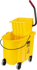 Rubbermaid - 35 Qt Plastic Bucket & Wringer - 20.1" Long x 17.4" High x 15.7" Wide, Yellow - Makers Industrial Supply