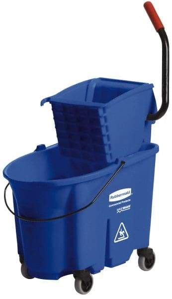 Rubbermaid - 35 Qt Plastic Bucket & Wringer - 20-1/8" Long x 36-1/2" High x 15-3/4" Wide, Blue - Makers Industrial Supply