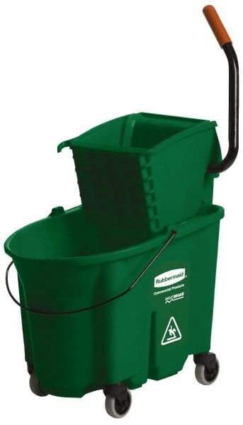 Rubbermaid - 35 Qt Plastic Bucket & Wringer - 20-1/8" Long x 36-1/2" High x 15-3/4" Wide, Green - Makers Industrial Supply