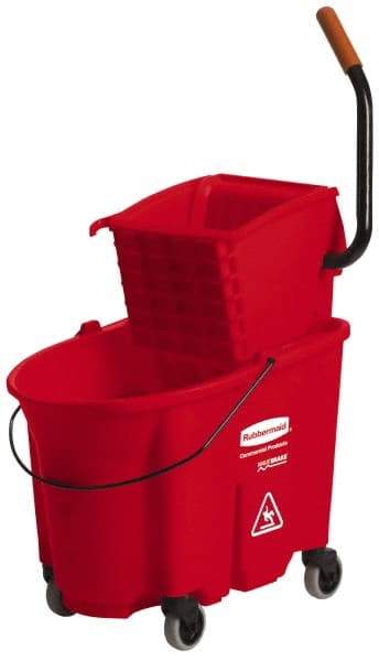 Rubbermaid - 35 Qt Plastic Bucket & Wringer - 20-1/8" Long x 36-1/2" High x 15-3/4" Wide, Red - Makers Industrial Supply