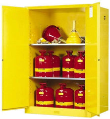 Justrite - 2 Door, 2 Shelf, Yellow Steel Standard Safety Cabinet for Flammable and Combustible Liquids - 65" High x 43" Wide x 34" Deep, Self Closing Door, 90 Gal Capacity - Makers Industrial Supply