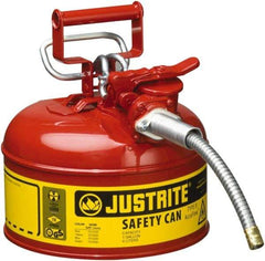 Justrite - 1 Gal Galvanized Steel Type II Safety Can - 10-1/2" High x 9-1/2" Diam, Red with Yellow - Makers Industrial Supply