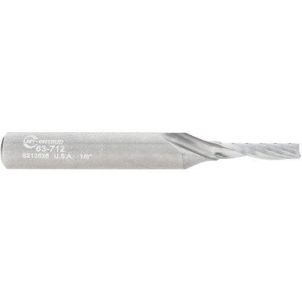 Onsrud - 1/8" Cutting Diam x 1/2" Length of Cut, 1 Flute, Upcut Spiral Router Bit - Uncoated, Right Hand Cut, Solid Carbide, 2" OAL x 1/4" Shank Diam, Single Edge, 21° Helix Angle - Makers Industrial Supply