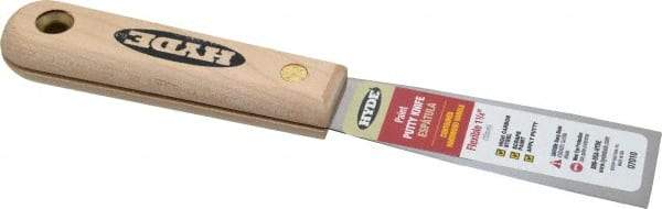 Hyde Tools - 1-1/4" Wide Steel Putty Knife - Flexible, Hardwood Handle, 7-3/4" OAL - Makers Industrial Supply