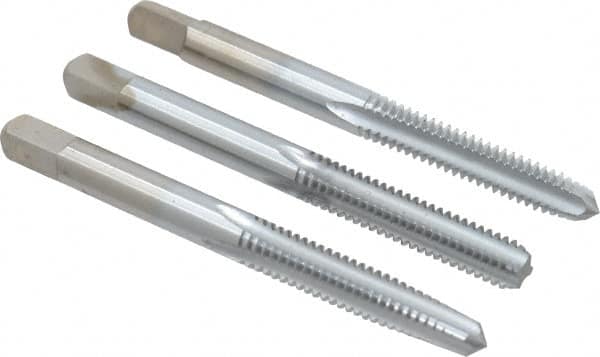 Made in USA - #12-24 UNC, 4 Flute, Bottoming, Plug & Taper, Chrome Finish, High Speed Steel Tap Set - Right Hand Cut, 2-3/8" OAL, 15/16" Thread Length, 2B/3B Class of Fit - Makers Industrial Supply