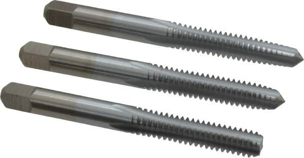 Made in USA - 1/4-20 UNC, 4 Flute, Bottoming, Plug & Taper, Chrome Finish, High Speed Steel Tap Set - Right Hand Cut, 2-1/2" OAL, 1" Thread Length, 2B/3B Class of Fit - Makers Industrial Supply