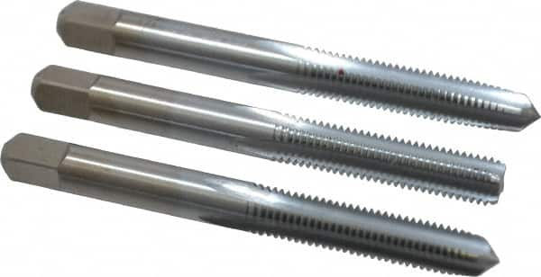 Made in USA - 1/4-28 UNF, 4 Flute, Bottoming, Plug & Taper, Chrome Finish, High Speed Steel Tap Set - Right Hand Cut, 2-1/2" OAL, 1" Thread Length, 2B/3B Class of Fit - Makers Industrial Supply