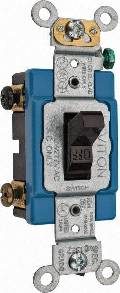 Leviton - 2 Pole, 120 to 277 VAC, 15 Amp, Industrial Grade, Toggle, Wall and Dimmer Light Switch - 1.31 Inch Wide x 4.06 Inch High - Makers Industrial Supply