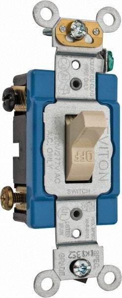 Leviton - 2 Pole, 120 to 277 VAC, 15 Amp, Industrial Grade, Toggle, Wall and Dimmer Light Switch - 1.31 Inch Wide x 4.06 Inch High - Makers Industrial Supply