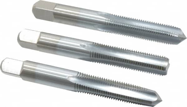 Made in USA - 3/8-24 UNF, 4 Flute, Bottoming, Plug & Taper, Chrome Finish, High Speed Steel Tap Set - Right Hand Cut, 2-15/16" OAL, 1-1/4" Thread Length, 2B/3B Class of Fit - Exact Industrial Supply