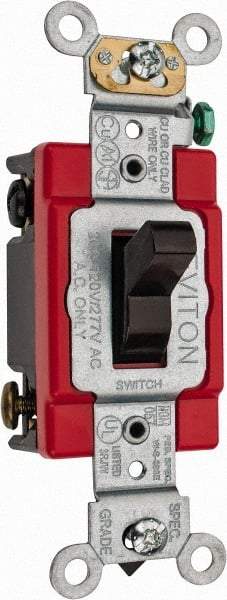 Leviton - 4 Pole, 120 to 277 VAC, 20 Amp, Industrial Grade, Toggle, Wall and Dimmer Light Switch - 1.31 Inch Wide x 4.06 Inch High - Makers Industrial Supply