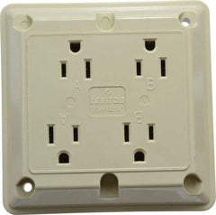 Leviton - 125 VAC, 15 Amp, 5-15R NEMA Configuration, Ivory, Specification Grade, Self Grounding Fourplex Receptacle - 1 Phase, 2 Poles, 3 Wire, Flush Mount, Chemical, Corrosion and Impact Resistant - Makers Industrial Supply