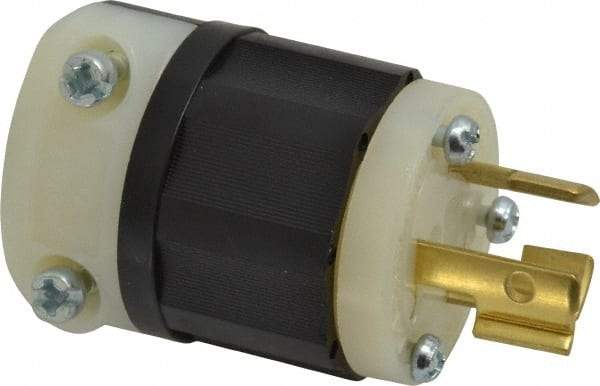 Leviton - 250 VAC, 15 Amp, L6-15P Configuration, Industrial Grade, Self Grounding Plug - 1 Phase, 2 Poles, 0.245 to 0.7 Inch Cord Diameter - Makers Industrial Supply