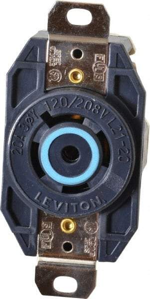 Leviton - 120/208 VAC, 20 Amp, L21-20R NEMA, Self Grounding Receptacle - 4 Poles, 5 Wire, Female End, Black - Makers Industrial Supply